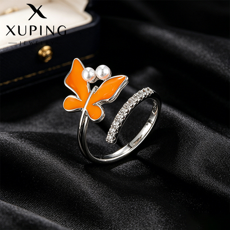 Xuping serie de goteo de aceite japonés y coreano mariposa abierto anillo de moda de verano pequeño fresco anillo de perla mayorista mujer