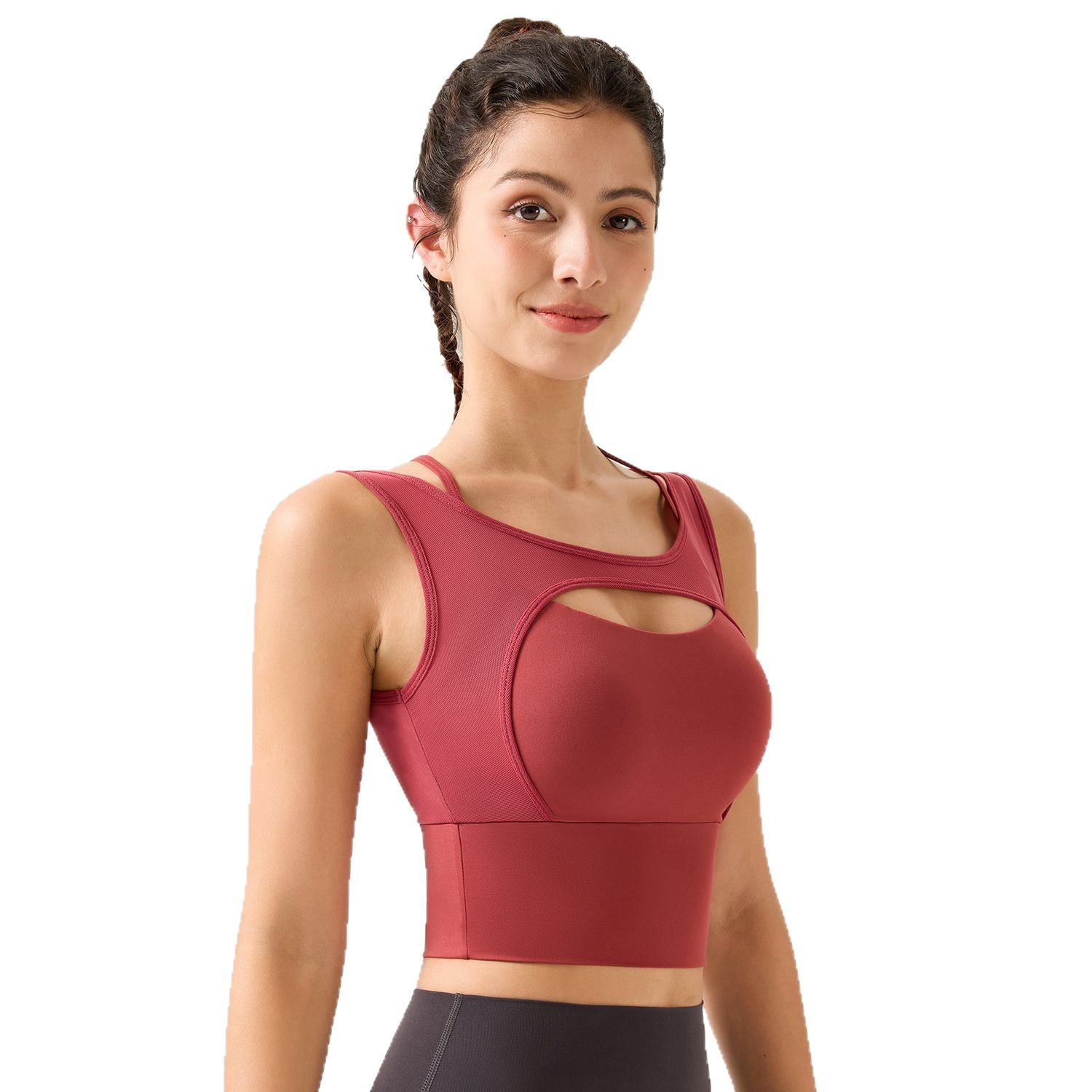 Nuevo sujetador deportivo con cuello en V profundo, efecto segunda piel, malla elástica, tirantes finos y sexys, diseño de espalda cruzada, a prueba de golpes y con soporte, ropa interior deportiva para mujer.