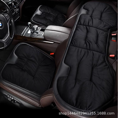Car Winter Seat Cushion Universal Wool pad - black-three-piece-suit
