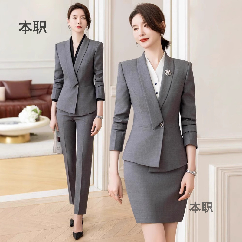 [Full Opening] Female Manager High-grade Spring and Autumn Suit suit Women Jewelry Store Grey Professional Suit Work Clothes
