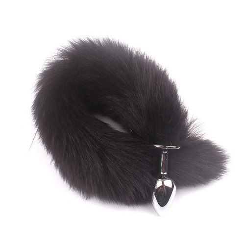 SM artificial fur tail fox back chamber plug metal anal plug white fox adult toy play couple sex toy
