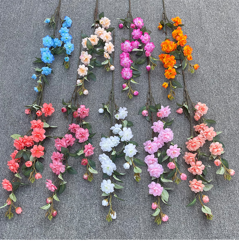 仿真清新山茶花 高枝野茶花 婚慶背景酒店裝飾插花花排婚房仿真花