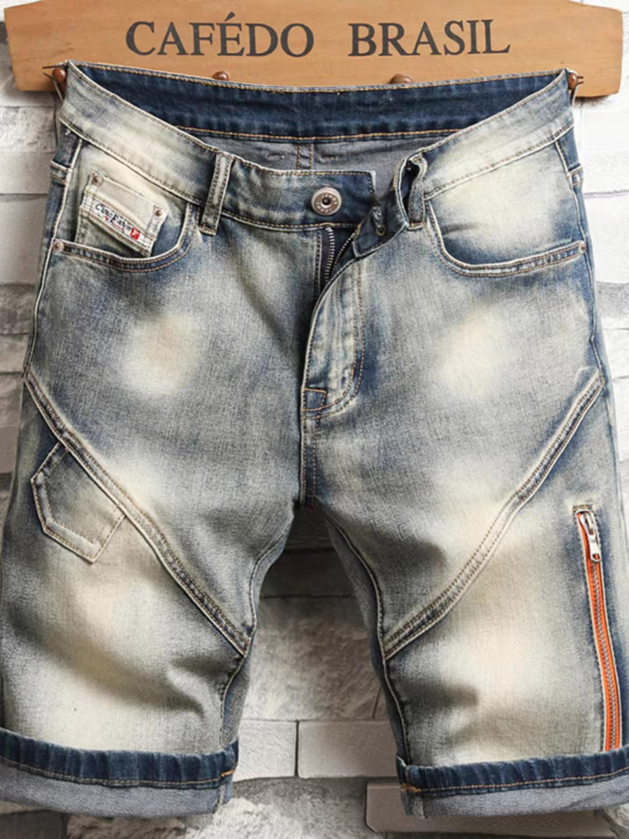 high quality Hong Kong Tsai Summer New Men's Denim Shorts Trendy Shorts Mid-length Pants Stretch Slim-fit Trendy 2024 Trendy Korean Style