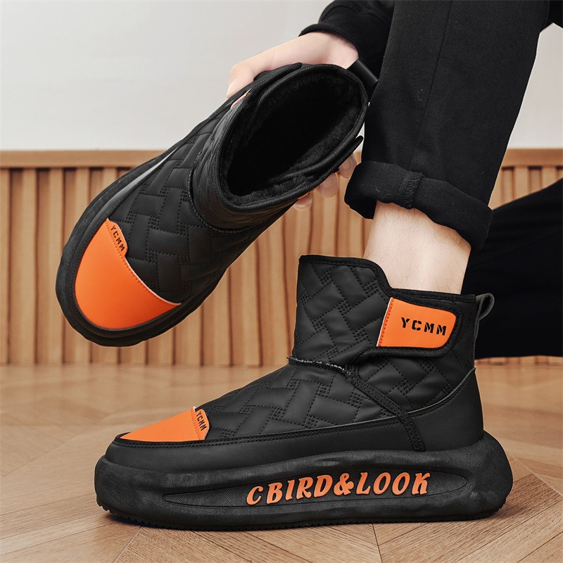 Botas de nieve, zapatos de invierno para hombres, nuevas botas de algodón para hombres con terciopelo grueso a prueba de viento, calentamiento exterior, zapatos casuales de suela alta