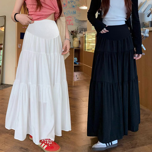 Maternity 2024 Summer New Pregnant Women Skirt Casual Slimming Loose Cake Skirt Abdomen-supporting A- line Skirt