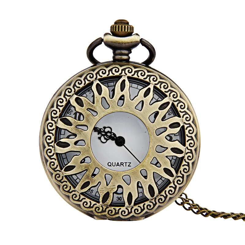 Cross mirror vintage bronze large lace sunflower hollow digital pocket watch hollow flame flower factory wholesale