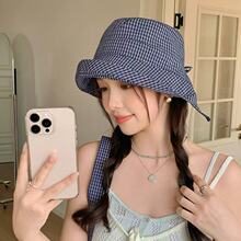 2026新款日系格子渔夫帽女夏季户外遮阳防晒防紫外线显脸小帽子女
