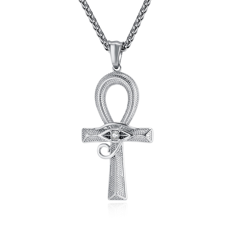 New Foreign Trade Amazon Cross-Border Hip-Hop Eye of Horus Ankh Cross Pendant Retro Versatile Necklace Wholesale
