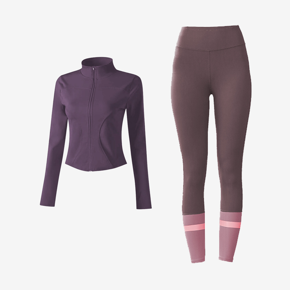 Ropa de Yoga de manga larga chaqueta de fitness collar blusa melocotón cadera yoga pantalones desnuda cintura alta corriendo traje deportivo mujeres
