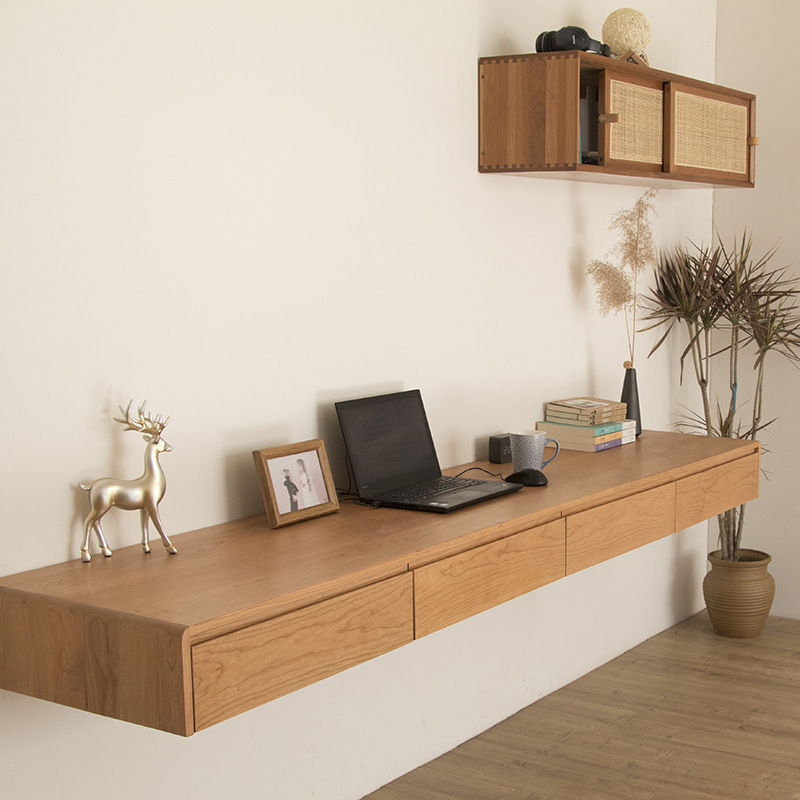 Nordic cherry wood solid wood Book hanging wall-mounted desk wall black walnut bedroom simple bay window office Nordic cherry wood solid wood Book hanging wall-mounted desk wall black walnut bedroom simple bay window office