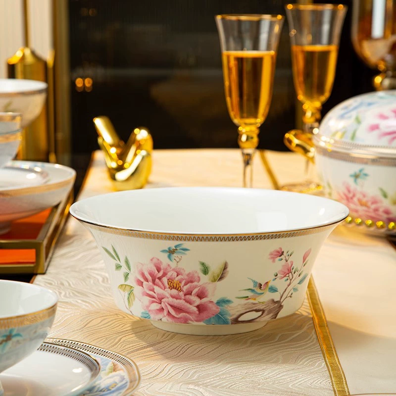 New bone china soup bowl with lid, high-end restaurant, commercial ceramic large stew bowl, household basin, household tableware, simple style