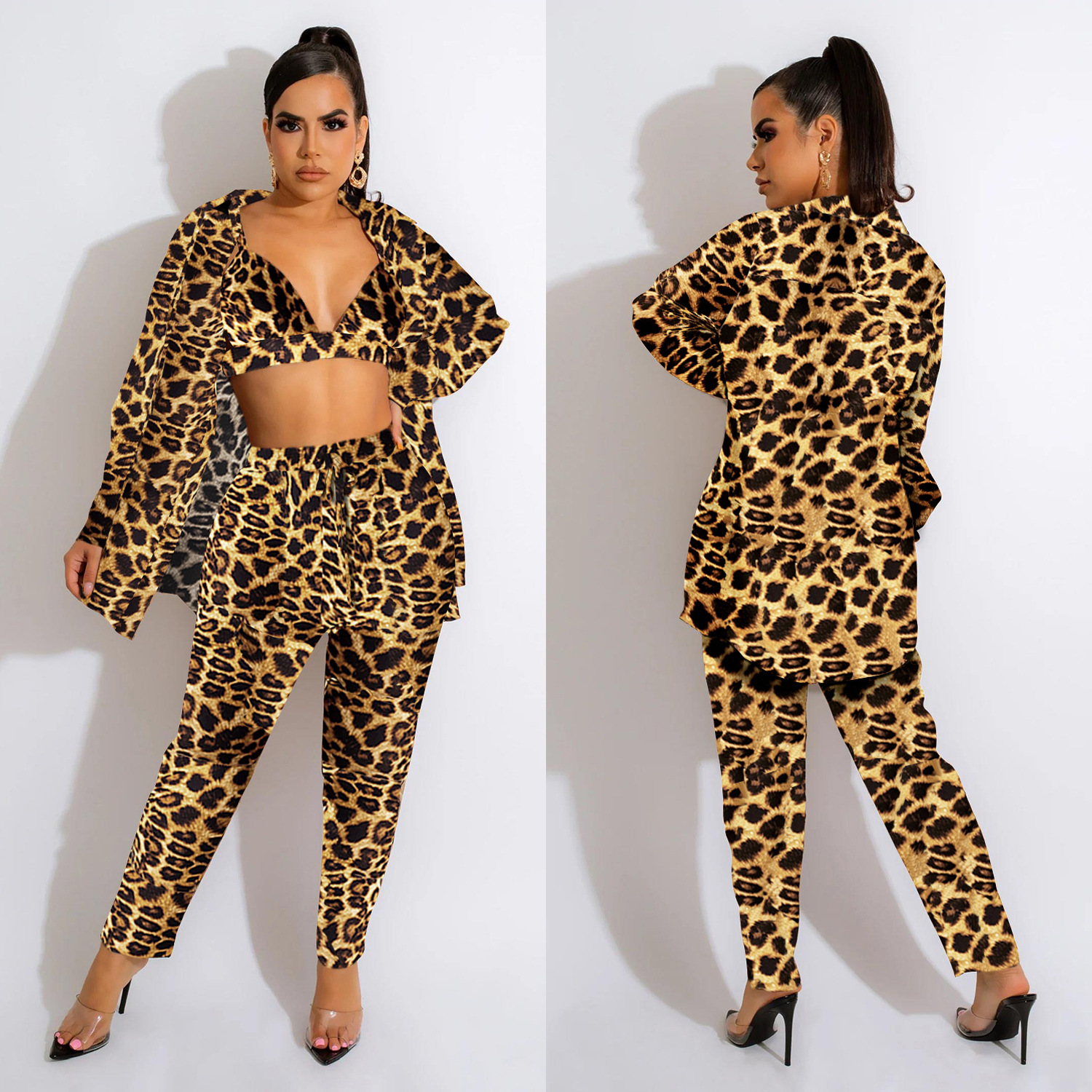 Women's Pant Set With Long Sleeved Collared Jacket And Trousers_voghion.com