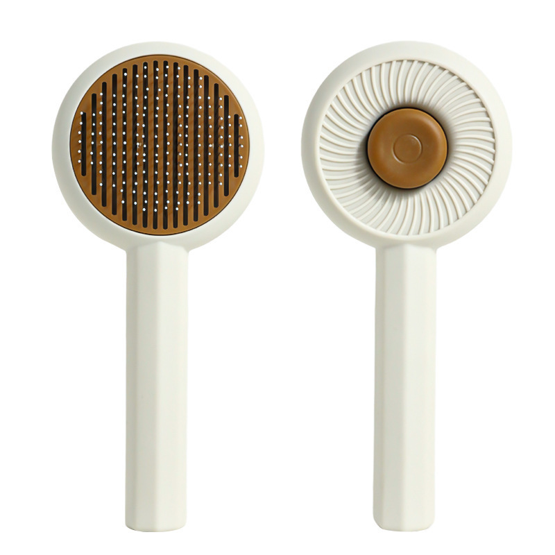 Hawo peine de autolimpieza para mascotas al por mayor peine de masaje universal para gatos y perros redondo mango suave cepillo de aguja de acero autolimpiante peine de depilación