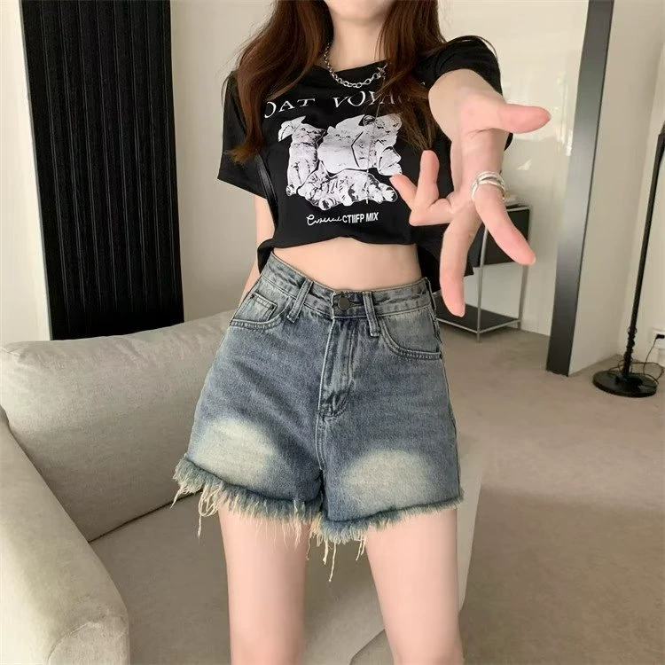 Джинсовая юбка, летние шорты, брюки, высокая талия, корейский стиль, трапециевидный крой, свободный прямой силуэт