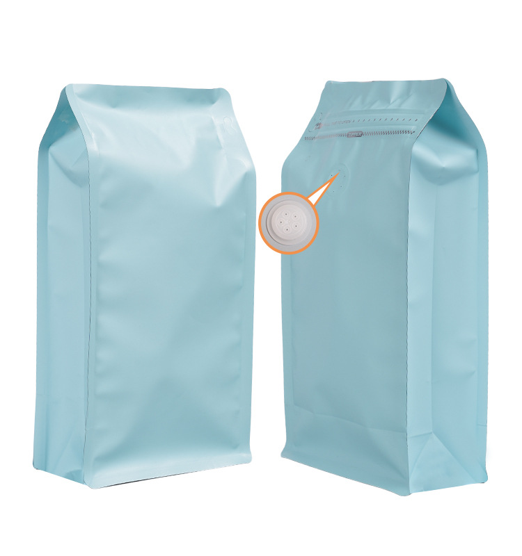 Bolsas de embalaje para alimentos transfronterizos con válvula y cremallera, bolsas verticales para bolsas autosellables de un peso y medio, bolsas de embalaje para granos de café con sellado de ocho lados.