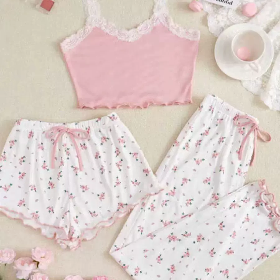 跨境欧美2025新款女士睡衣套装性感长裤印花大码可外穿家居服碎花