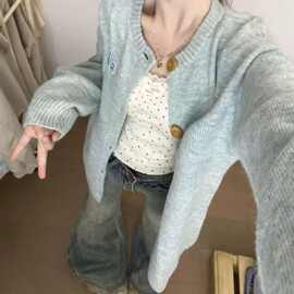 日系甜美毛衣开衫外套女春季2026新款超好看宽松慵懒风针织衫上衣