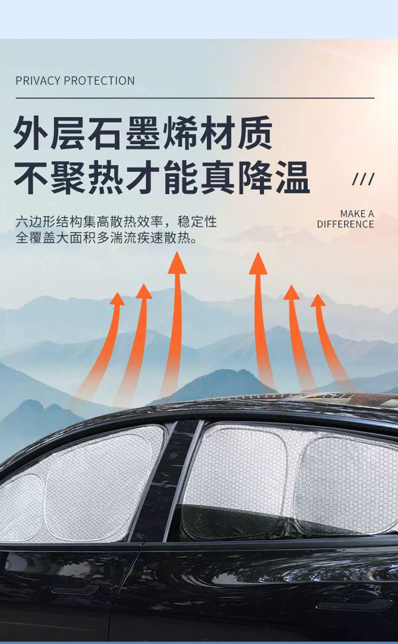 Car sunshade suitable for the Ideal series, graphene sunshade, mold-resistant, for self-driving camping, privacy car window sunshade