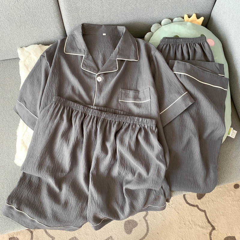 2025 New Men's Pajamas Short-sleeved Summer Thin Clouds Cotton Solid Color Simple Luxury Home Clothes Three-piece Set 2025 New Men's Pajamas Short-sleeved Summer Thin Clouds Cotton Solid Color Simple Luxury Home Clothes Three-piece Set