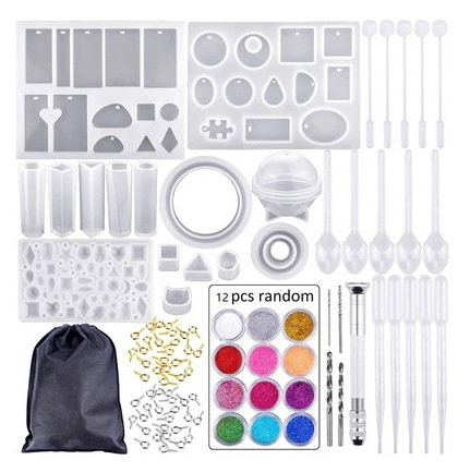 83 piezas DIY cristal epoxi herramienta traje pulsera colgante joyería molde combinación con taladro 12 lentejuelas de color
