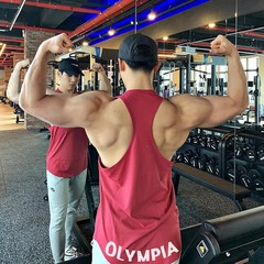 オリンピックのゆったりとしたファッションブランドの男性運動工字ベストの男性の夏の純綿の細い肩のジムのランニングトレーニング服