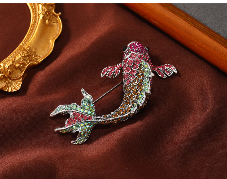 Carp Pattern Unisex Gender Rhinestone, Plating Design Retro Style Retro Pin Carp Alloy Rhinestone Plating Unisex Brooches