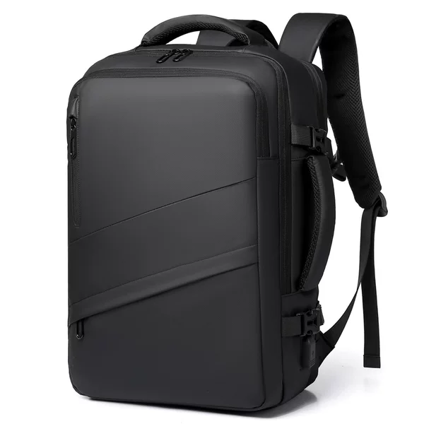 Expandable men's business travel leather laptop backpack, large-capacity multifunctional travel backpack with USB interface