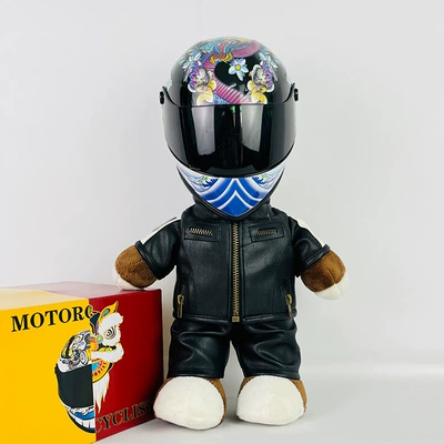 28cm Plush Doll, Motosiklet dəbilqələri - 28cm-black-leather-japanese-dragon-s-size-includes-helmet-buckle