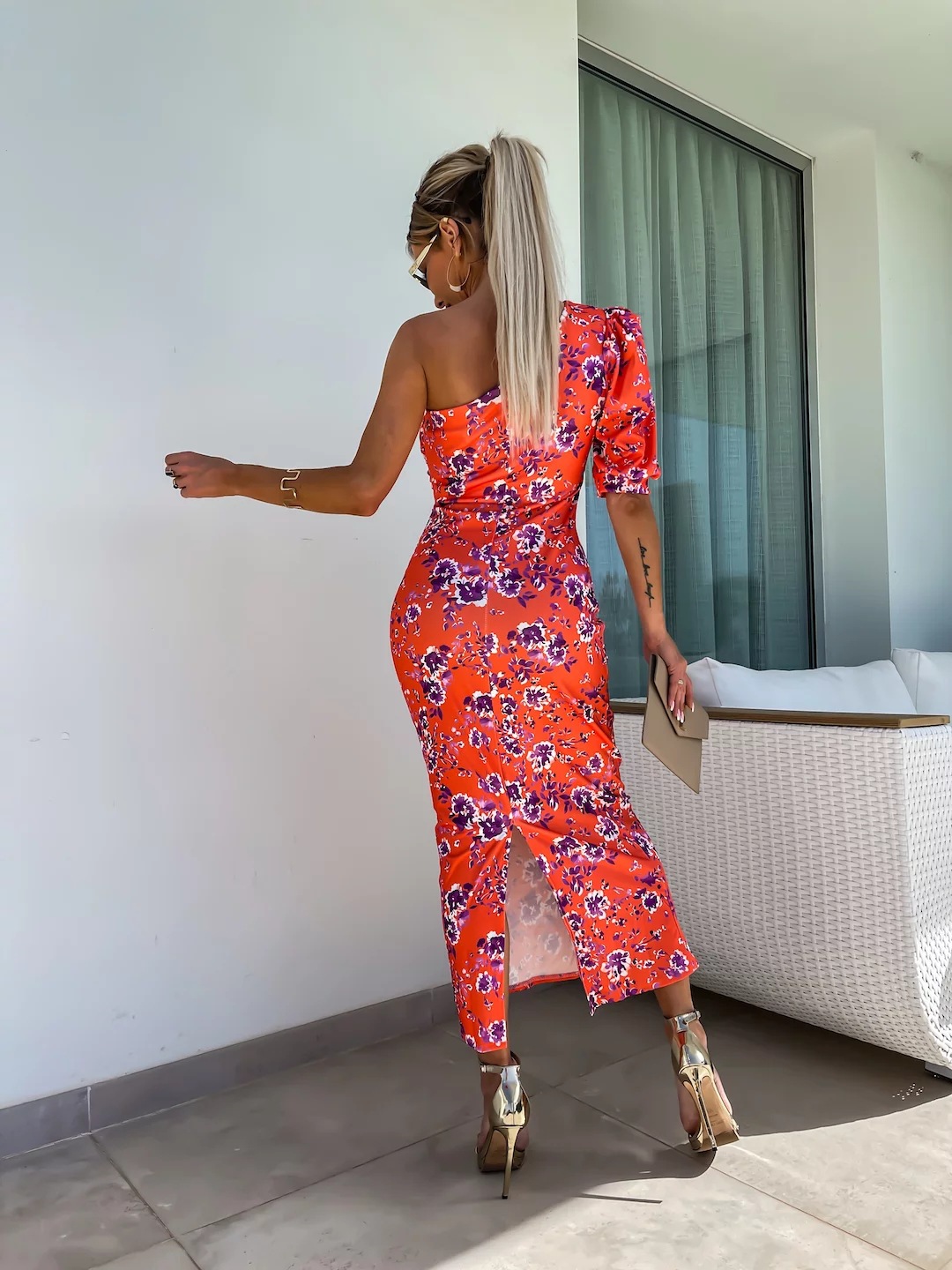 Summer Women Clothing Oblique Shoulder Printed Sheath Fold Split Dress 13 Summer Women Clothing Oblique Shoulder Printed Sheath Fold Split Dress
