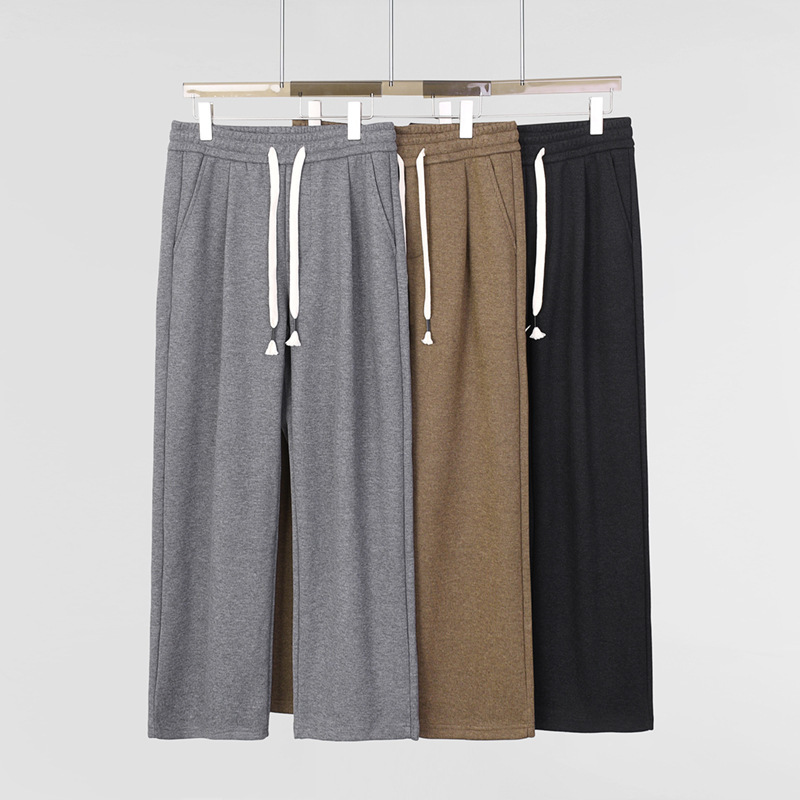 Heavy Knitted Men's Drawstring Casual Pants Autumn and Winter New in Sheep Wool Loose Straight Wide Leg Pants