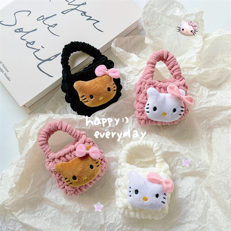 Xiaohongshu's Popular Hawaiian White Kt Cat Anti-Fall Headphone Bag Protective Cover Plush Mini Coin Cosmetics Bag Xiaohongshu's Popular Hawaiian White Kt Cat Anti-Fall Headphone Bag Protective Cover Plush Mini Coin Cosmetics Bag