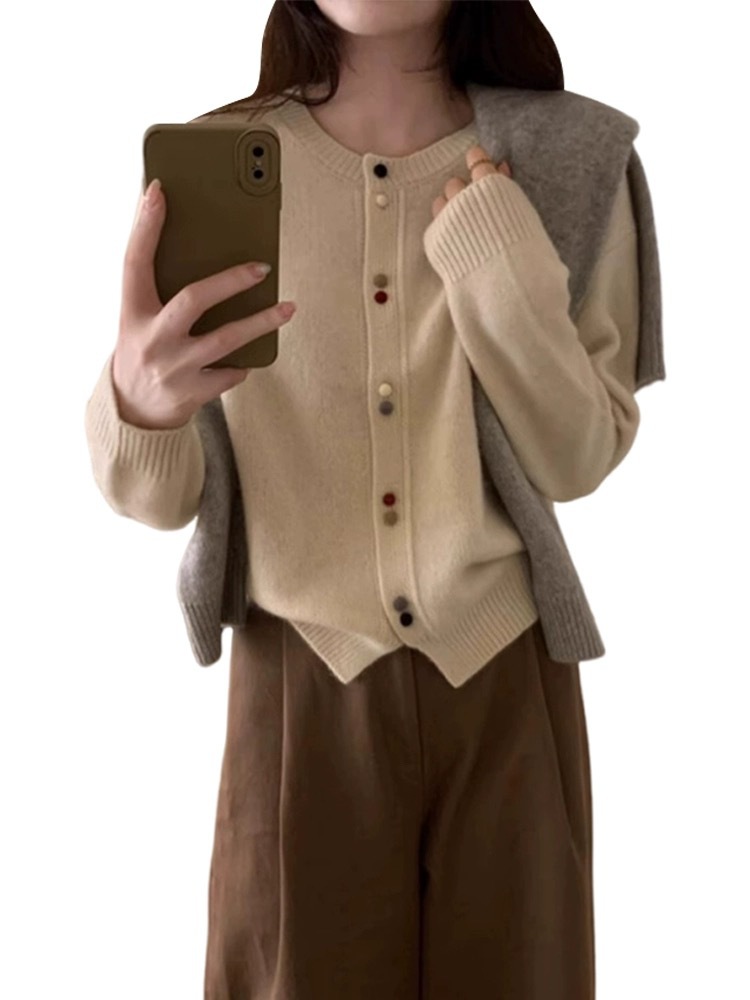 Áo cardigan nữ dáng dài tay dài, thiết kế nút trước, phong cách thời thượng — màu xám đậm