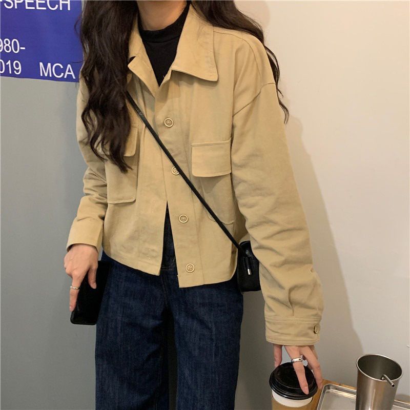 长袖工装外套女薄款春装新款韩版学生休闲夹克宽松百搭短款上衣|undefined