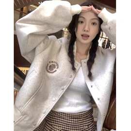 韩系宽松慵懒风~棒球服外套女秋冬新款小个子宽松飞行员夹克开衫