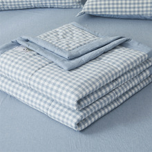 a类母婴级纯棉夏凉被简约无印格子夏季空调被新疆棉花可机洗夏被