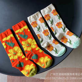 INS潮袜夏季小众设计师款袜子花朵网红泡泡百搭休闲堆堆青年