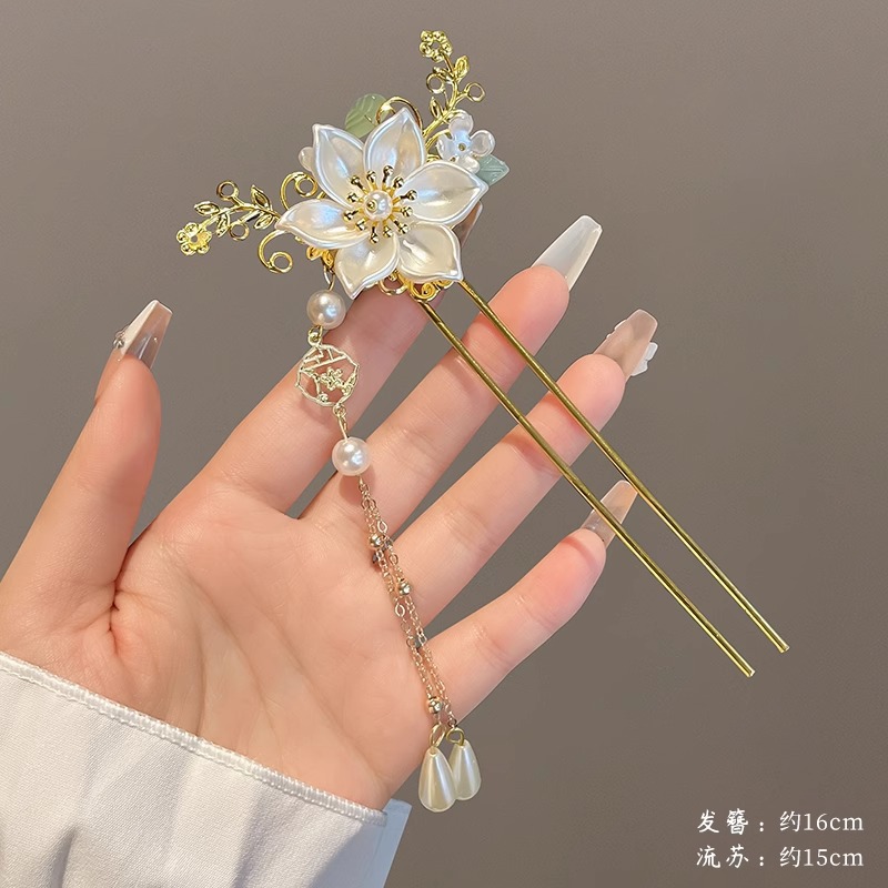 Nueva horquilla de flores de estilo antiguo chino, horquilla de sentido avanzado moderno, horquilla de cabello femenino, horquilla de Hanfu, tocado de horquilla de madera