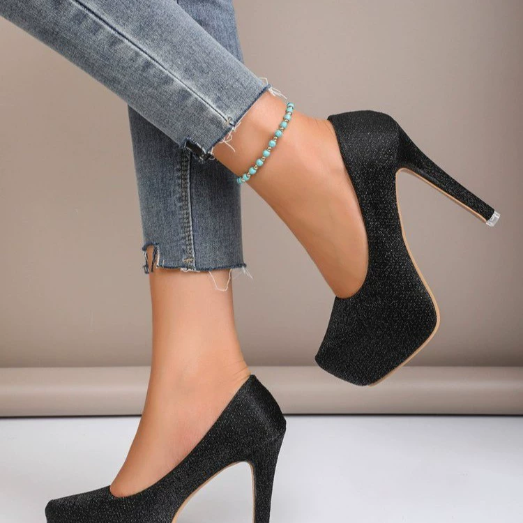 Туфли на высоком каблуке, шпильки, с открытым носком, европейские и американские 12 см с пайетками, модные кроссовки для танцев 2025 года, женские туфли больших размеров.