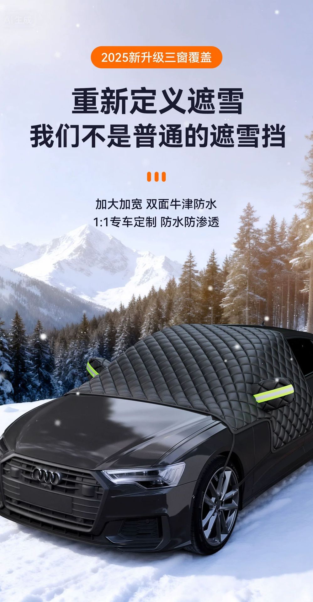 Car snow cover, winter windshield frost and snow protection, thickened half-car cover, sunshade
