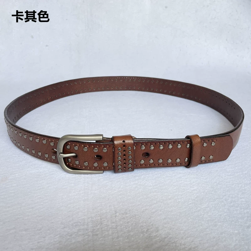 Leather retro belt, cowhide, punk style