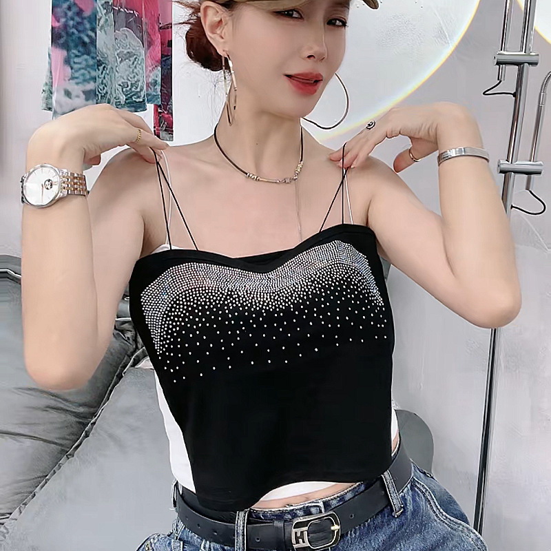 Women's Diamond Vest with Hot Drilling Beautiful Back without Steel Ring Chest Pad Removable Thin Sling Inner Lap Outer Wear Small Dress Top Women's Diamond Vest with Hot Drilling Beautiful Back without Steel Ring Chest Pad Removable Thin Sling Inner Lap Outer Wear Small Dress Top