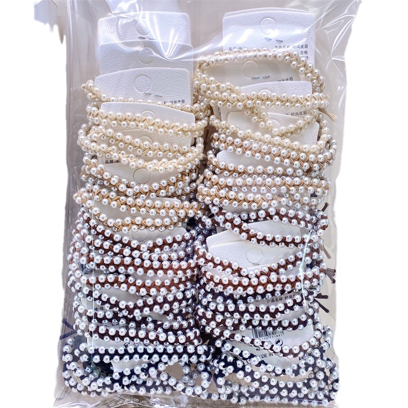 Diadema de perlas tejidas a mano de estilo coreano simple banda de pelo de niña fresca accesorios de pelo de moda de alta elasticidad para mujeres 2 yuanes