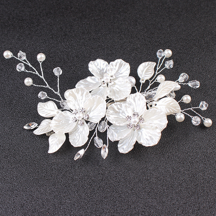 European and American bridal side clip crown headdress white pearl flower jewelry pearl hairpin AliExpress wedding dress hair accessories