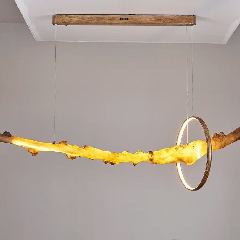 中式茶室吊灯日式侘寂风餐厅书房民宿酒店前台仿木长条灯吧台灯具