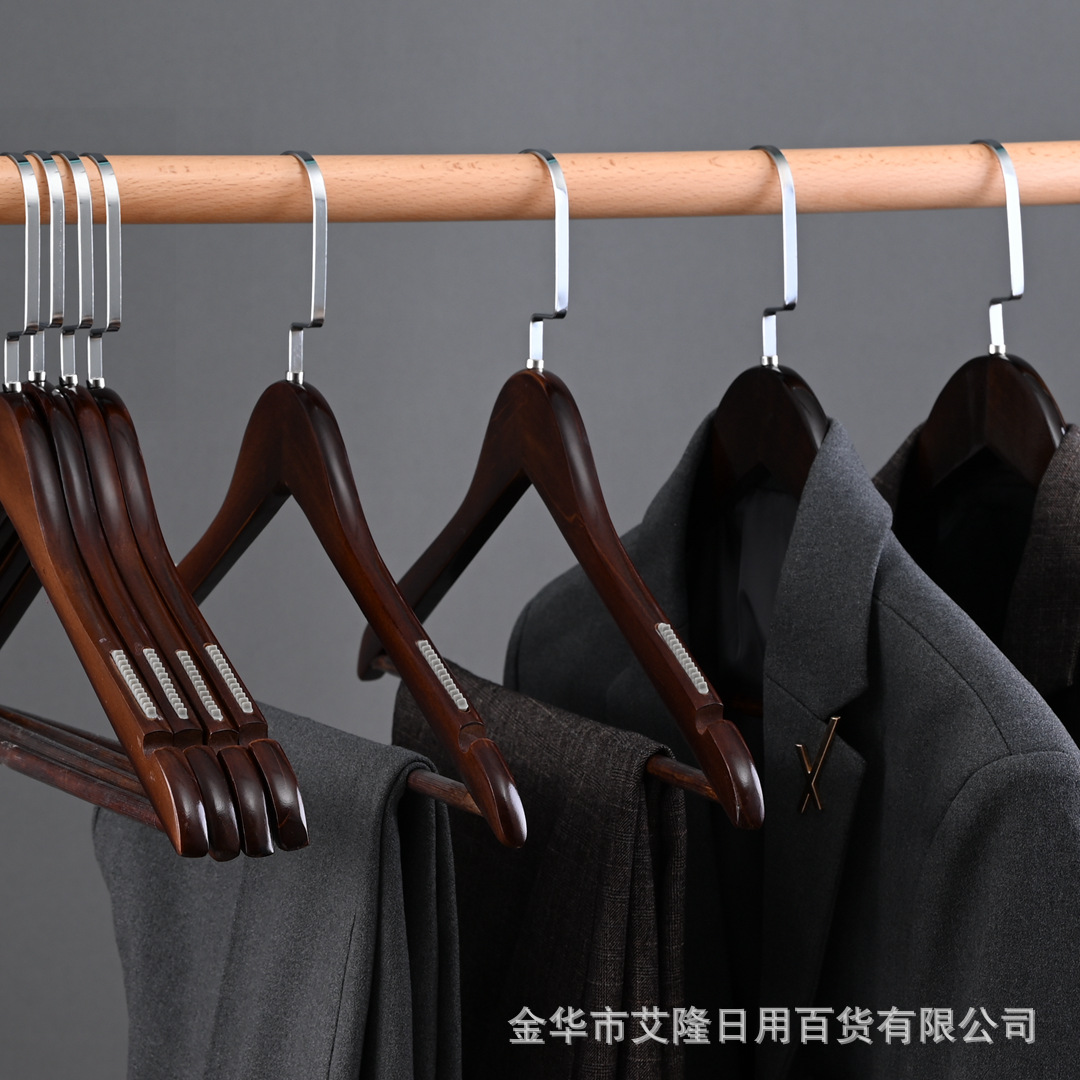 Madera maciza antideslizante sin costuras percha de madera tienda de ropa hotel de madera percha pantalones clip de ropa para adultos al por mayor