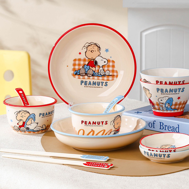 Snoopy and Abebe Collaboration High-Value Tableware for Home Use: Rice Bowls, Ceramic Bowls, Plates, Soup Spoons, Chopsticks, Bowls Wholesale New