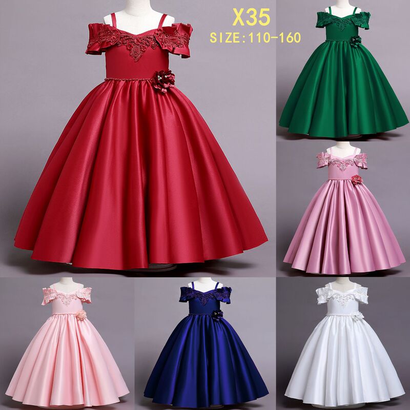 Autumn and Winter New Kidsren's Dress European and American Women's Wedding Dress Girls Satin Suspender Princess Dress Kidsren's Clothing Export Spot Dress Autumn and Winter New Kidsren's Dress European and American Women's Wedding Dress Girls Satin Suspender Princess Dress Kidsren's Clothing Export Spot Dress