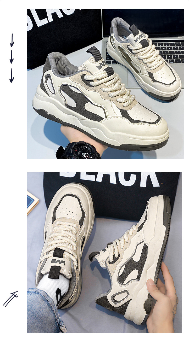  新益美 新款时尚运动风休闲鞋皮面双拼色旅游男鞋