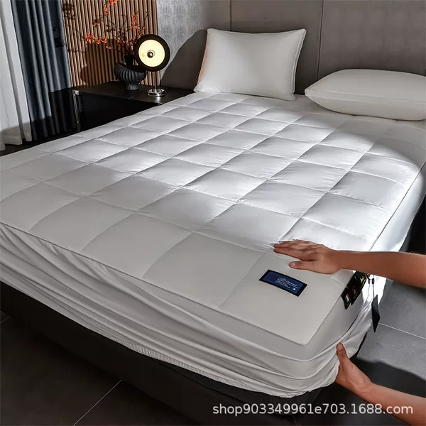 Five-Star Hotel down Fitted Sheet 95 White Goose down Bed Pad Mattress Silent Anti-Feather All-Season Thin Machine Washable