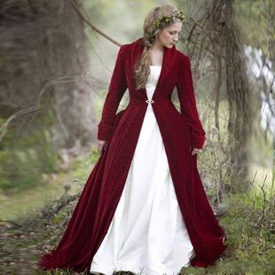 Vintage European and American Pastoral Bohemian Women's Cloak Halloween Cloak with Sleeves Thickened wine red Sleeve Drill